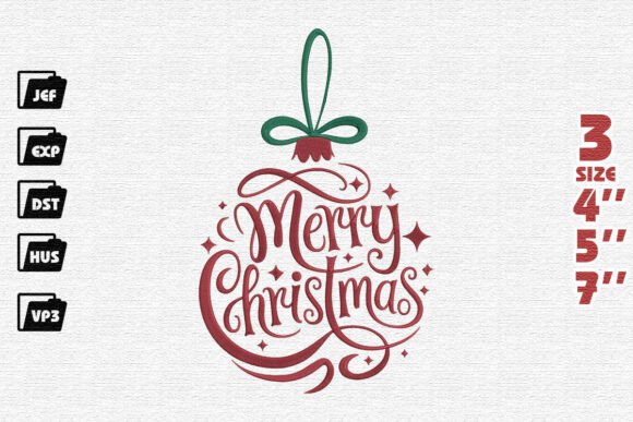 Elegant Calligraphic Merry Christmas Ornament Embroidery Design Review