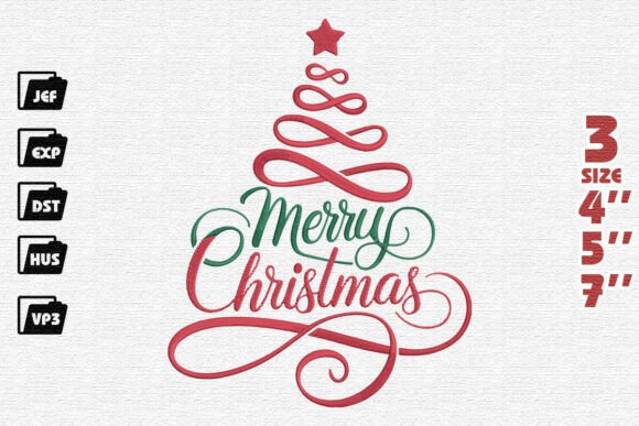 Elegant Merry Christmas Ribbon Tree Embroidery